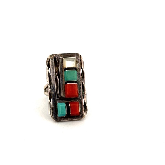 Vintage Zuni Multi Gemstone Inlay Ring - Picture 6 of 7